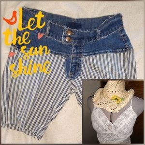 Distress two tone jean shorts, river, country girl